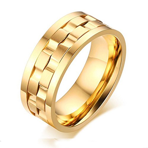 Asma Jewel House Gold Plated Stainless Steel Rotatable Stylish Brick Double Gear Shaped Spinner Ring for Men/Boys