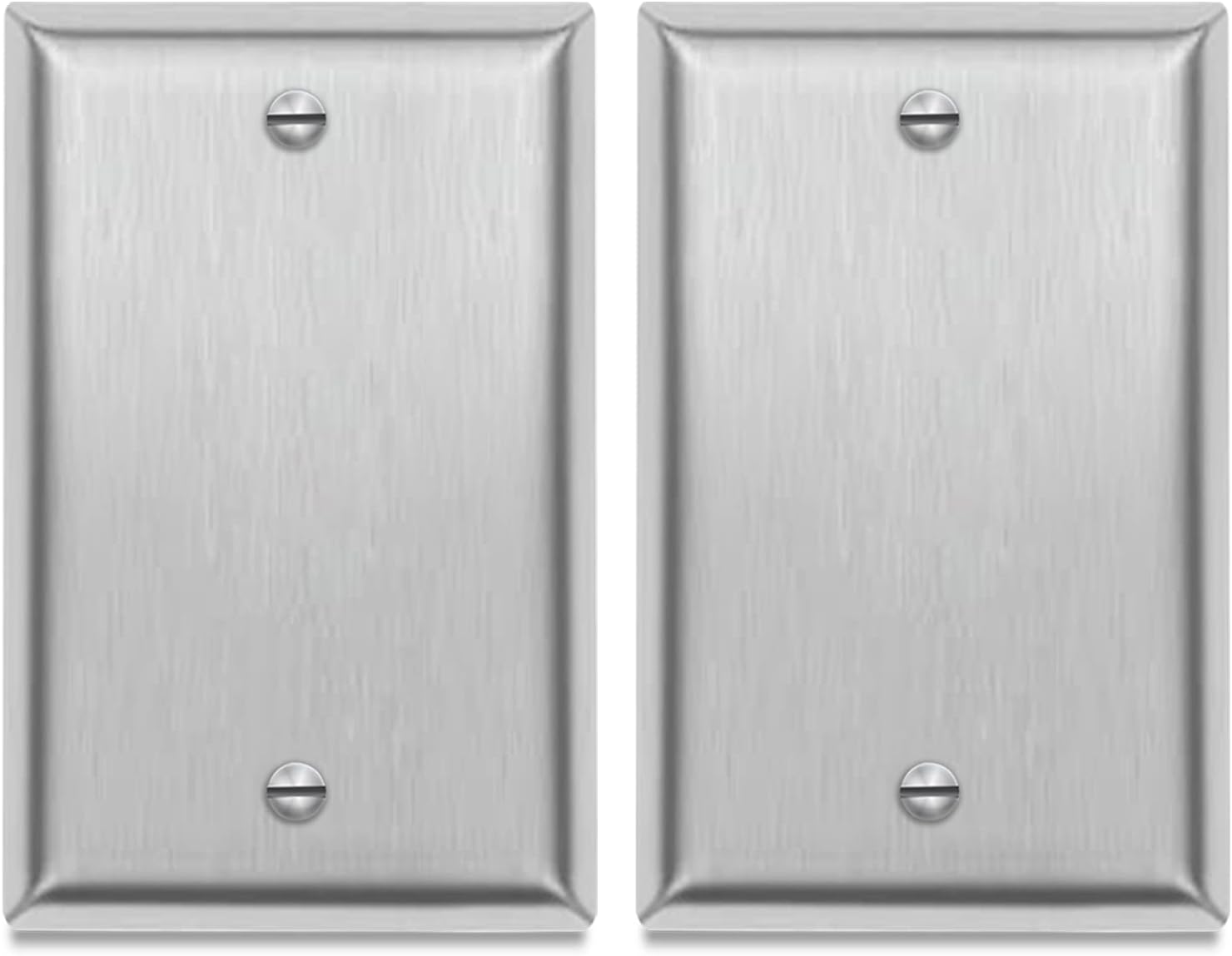 1-Gang Blank Decorator Metal Wall Plate - Stainless Steel Switch Outlet Cover,Brushed Finish, Silver (2-PACK, Single Blank)