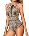 Holipick Women One Piece Swimsuit High Neck Tummy Control Bathing Suits Halter Mesh Swim Suit Swimwear