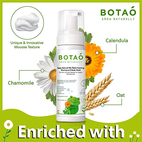 Botao Baby Sensitive Tear Free Foaming Natural Shampoo & Body Wash – Fragrance Free 99% Natural Ingredients Ultra Gentle Vegan Baby Shampoo & Body Wash #TOP4