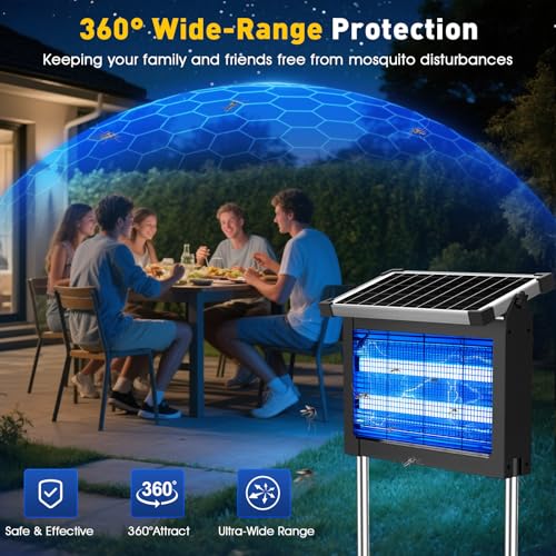Image of Solar Bug Zapper Outdoor, 4500V Solar Mosquito Zapper Outdoor Waterproof, 1 /2 Acre Coverage Rechargeable Electric Fly Zapper, Cordless Portable Mosquito Traps for Backyard, Patio, Camping, Indoor