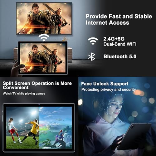 Image of JUSYEA Tablet Android Tablets 10 inch, 128GB ROM Octa-Core (2TB TF) | WiFi 5G | FHD | BT5.0 | GPS | 8000mAh | 8+5MP | Metal Body, Tablet with Keyboard, Mouse-Gray