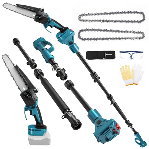 Roadtime 2-in-1 Cordless Pole Saw 8 Inch & Mini Chainsaw for Makita 18V Battery(No Battery),Brushless Extension High Branch Saw & Handheld Chain Saw 15-Foot Max,Multi-Angle for Tree Branches Pruning