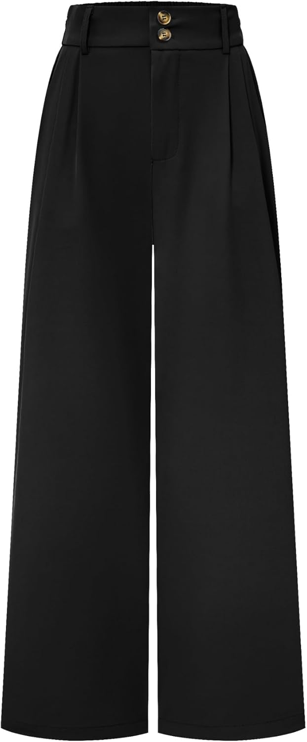 AUXDIO Womens Straight Leg Pants Casual High Waisted Stretchy Double Buttoned Trousers Work Business Dress Pant