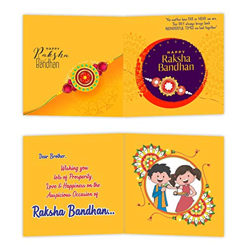 Image of Beingelegant - Ganesh OM Combo of 5 Rakhi for Brother with Roli Chawal & RakshaBandhan Greeting Card