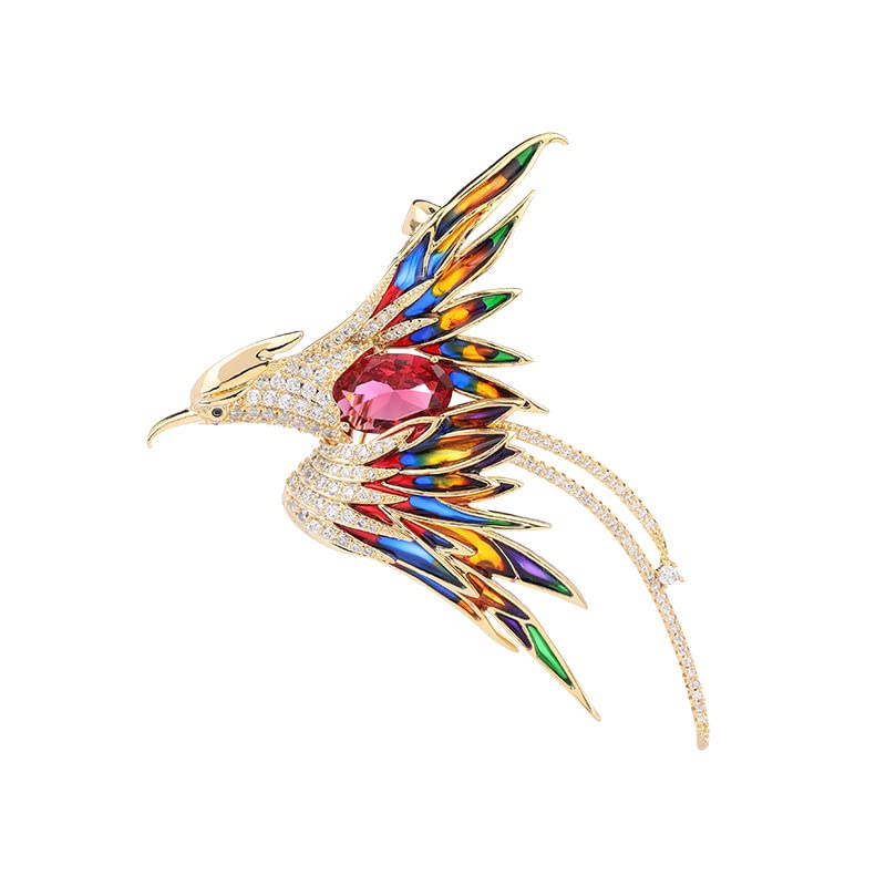 Image of Exquisite 14K Gold Phoenix Brooch for Women, Inlaid with Moissanite and Premium Gemstones, Ideal Luxury Gift for Holidays and Special Occasions