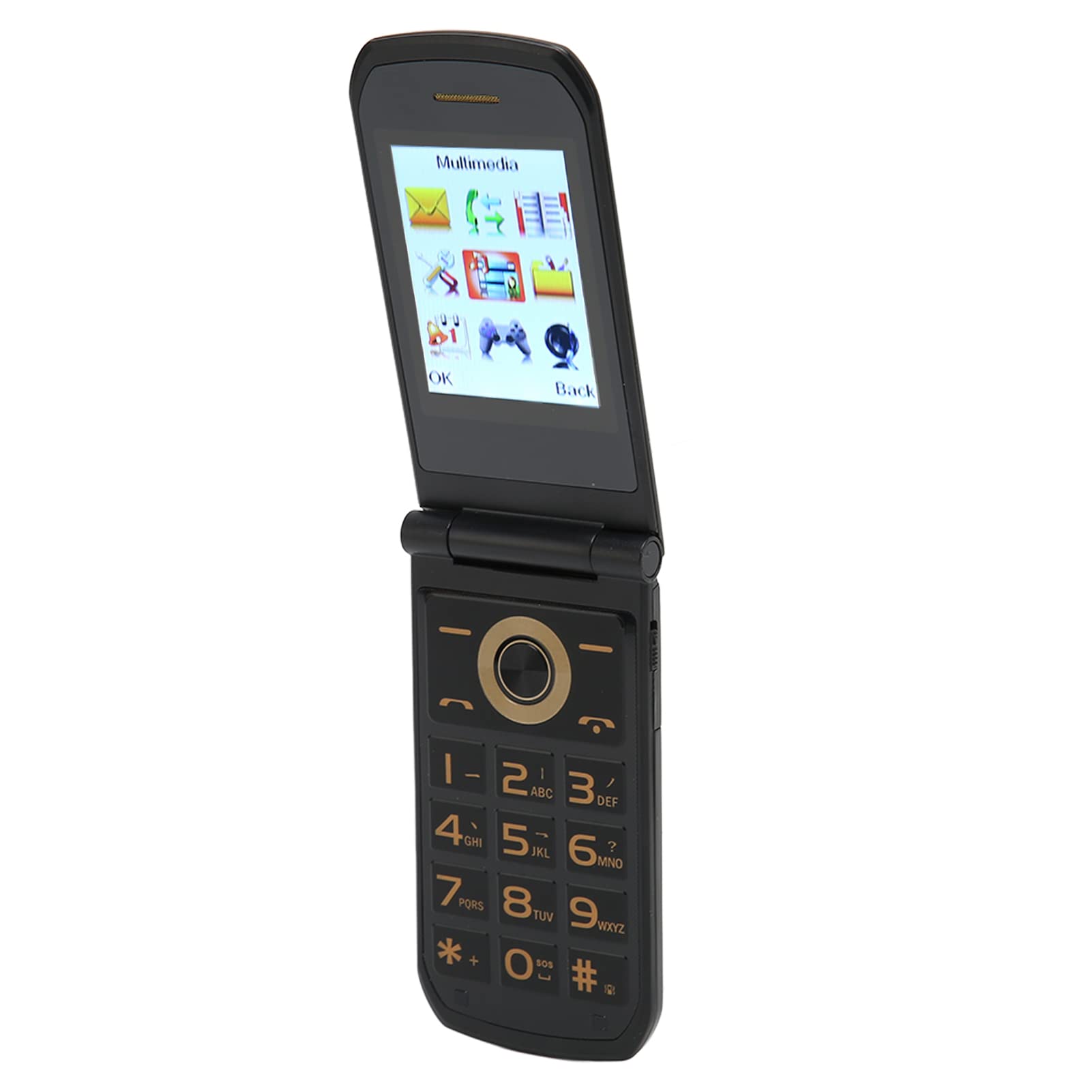 Klasyczny Telefon Z Klapką 2G, Telefon Z Klapką O Przekątnej 2,4 Cala Z Jasną Latarką, Czysty Dźwięk, Bateria 1100 MAh Zapewniająca Długi Czas Czuwania, Funkcja Pomiaru Czasu(Czarny)