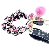 Tomcrazy Scrunchie Wristlet Keychain, Floral Stretchy Keys Chain Elastic Wrist Key Ring Bracelet for