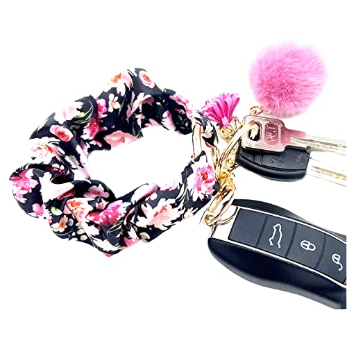 Tomcrazy Scrunchie Wristlet Keychain, Floral Stretchy Keys Chain Elastic Wrist Key Ring Bracelet For Girl Women (01) #TOP2