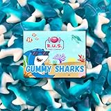 Blue Gummy Sharks - 1/2 Pound Bag | Chewy Fruity Candy | Ocean Themed Shark Gummies for Parties & Snacks | Blue Raspberry Shark Candy | Beach & Under the Sea Party Treats (8oz)