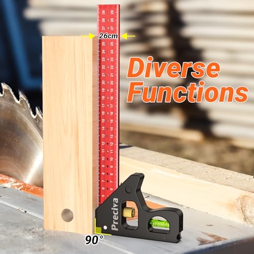 Combination Set Square, Preciva Carpenter Engineer Marking Gauge 45/90 Degrees with Bubble Level, Adjustable Carpenters Square Woodworking Rule, 12inch/300mm Measuring Tool 7 Combination Set Square, Preciva Carpenter Engineer Marking Gauge 45/90 Degrees with Bubble Level, Adjustable Carpenters Square Woodworking Rule, 12inch/300mm Measuring Tool - Image 7