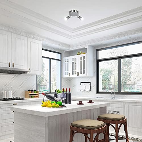 Uchrolls LED Ceiling Light Rotatable,2 Way Swiveling Round Plate Spotlight for Kitchen, Living Room and Bedroom, Complete with 2X 4W GU10 LED Light Bulbs (450LM, Cool White)- White Chrome