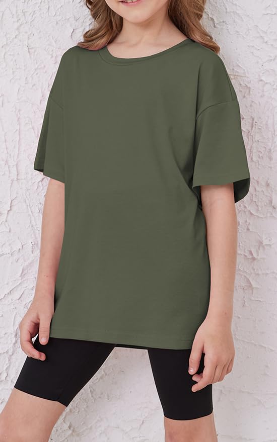 Image of ZDC Girls Short Sleeve T Shirts Kids Summer Oversized Tops Trendy Crewneck Basic Tees 5-14 Years