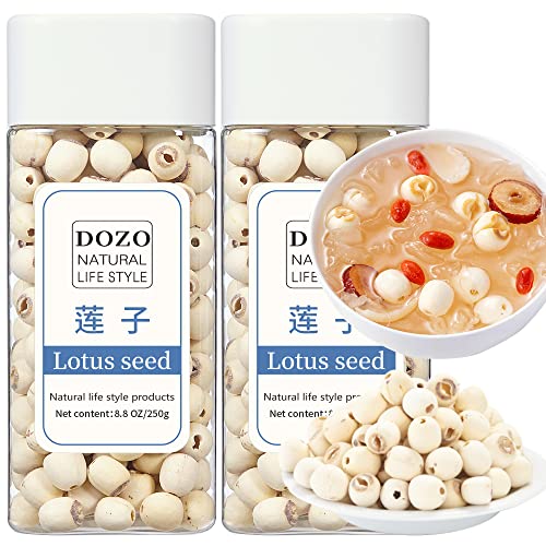 DOZO Natural Dried Lotus Seeds 17.6oz/500g Lotus Seed for Eating Core Removal Dermabrasion Premium Lotus Seed Baking＆Tea 莲子 白莲子干