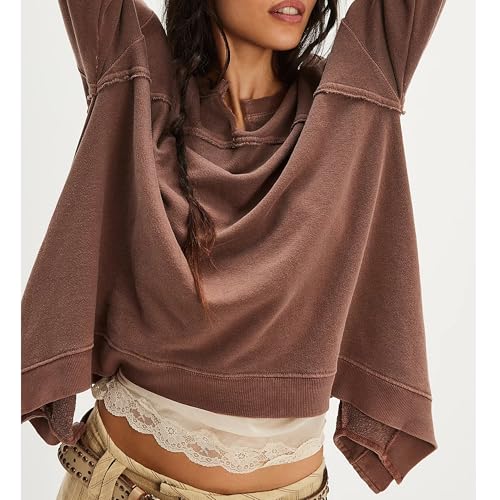 Hixiaohe Women's Oversized V Neck Sweatshirt Casual Long Sleeve Loose Pullover Tops Athletic Workout Sweatshirts Y2k Outfits4