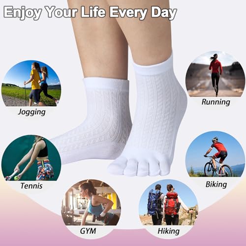 Image of Meaiguo Womens Toe Socks Cotton Five Finger Ankle Socks with Toes Separated for Running Athletic 4 Pairs