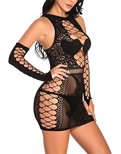 Image of Xs and Os Women's Fishnet Babydoll Lingerie with Separate Sleeves
