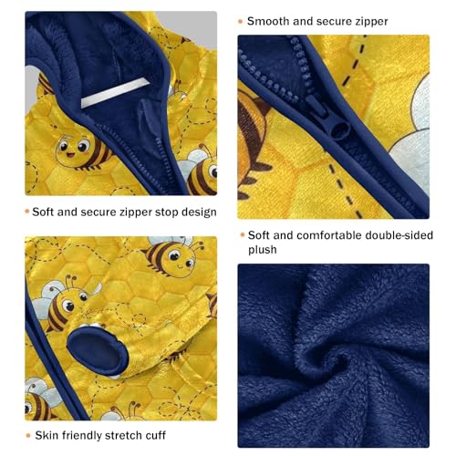 CHIFIGNO Cute Bees Yellow Boy Polar Fleece Lined Fleece Jacket, Fleece Jacket Kids with Hooded 3T3