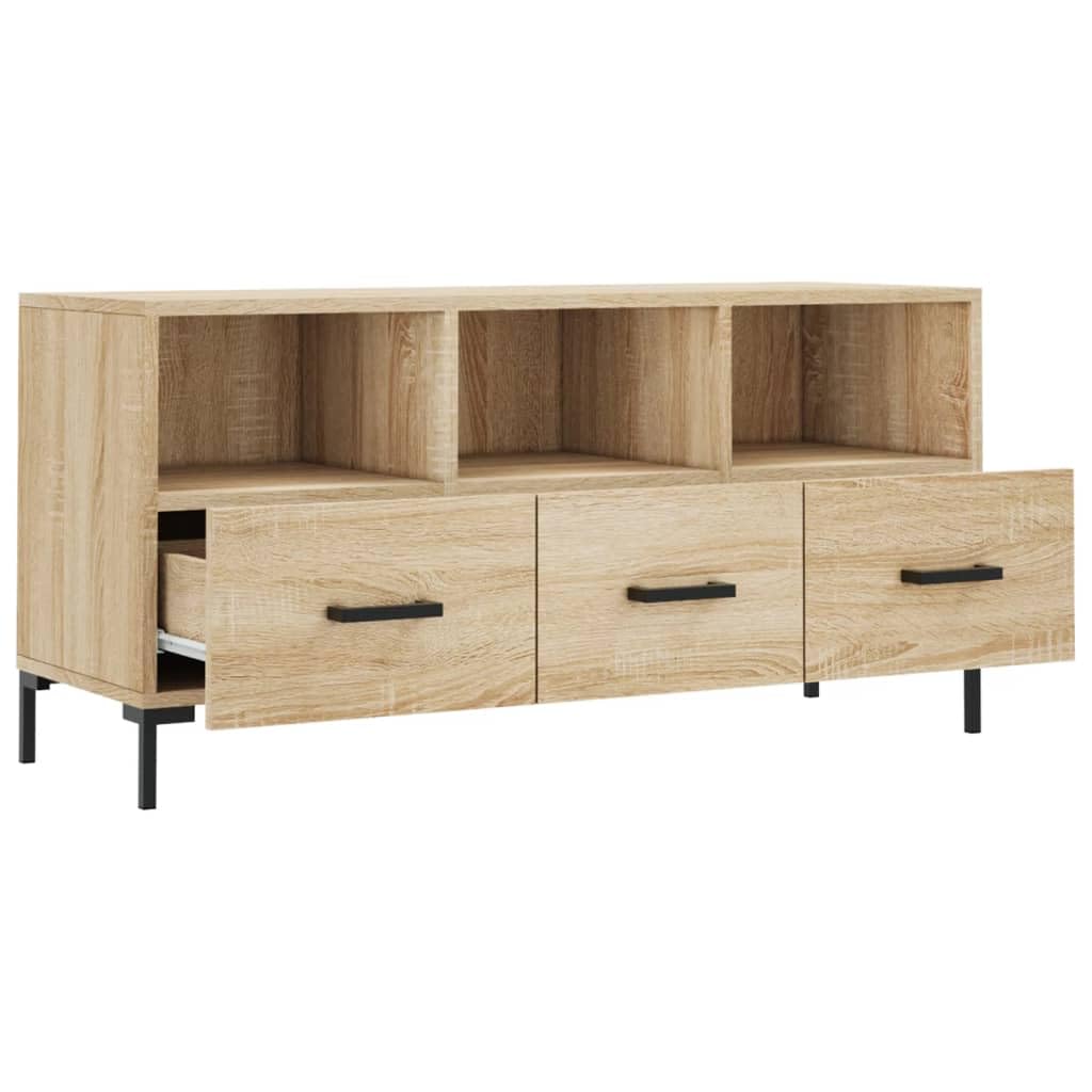 TV-Schrank Sonoma-Eiche 102x36x50 cm, robuster Holzwerkstoff Media-Center mit 3 Fächern und 3 Schubladen, modernes Wohnzimmer Entertainment-Möbel
