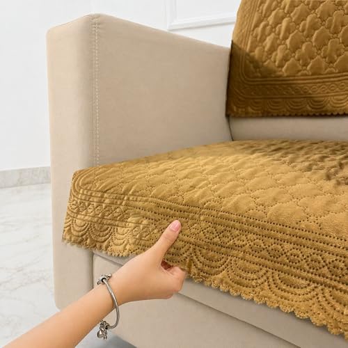 Image of Homerz Premium Petal Charm Sofa Cover | Embossed Floral Pattern | Soft Touch, Anti-Dust & Easy Wash Fabric Cloth, Washable and Durable (Mustard, 1 Seater, Seat Cover with Backrest)