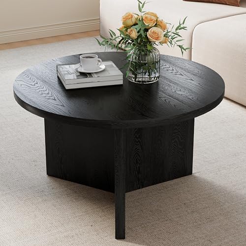 Luoxiao 27.5'' Coffee Table for Small Space, Minimalist Modern Table for Living Room, Durable & Sturdy Small Round End Table with Adjustable Feet Pads, Black