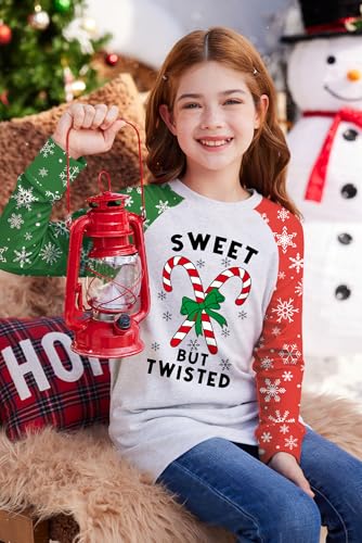 Image of BesserBay Girl's Christmas Buffalo Plaid Raglan Top Funny Holiday Graphic Shirt 4-14 Years