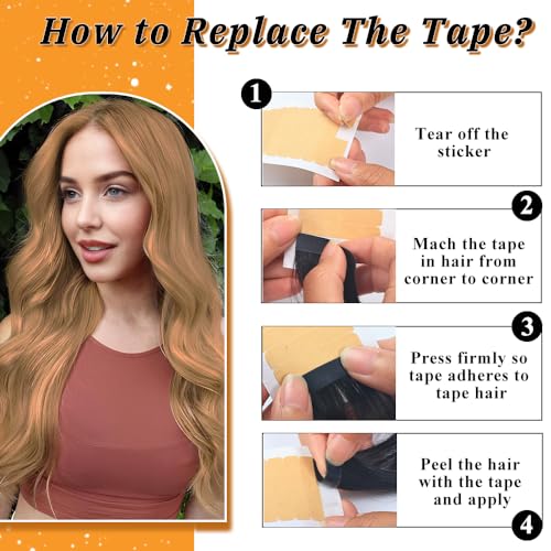 Image of YDDM Tape in Hair Extensions Human Hair, 20pcs 14 Inch Honey Blonde 100% Remy Human Hair for Women Straight Seamless Invisible Tape in Hair Extensions(27#, 14 Inch)