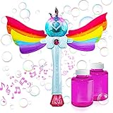 USA Toyz Bubble Wand for Kids - Automatic Princess Bubble Wand Bubble Machine Maker with 2 Non-Toxic Bottle Bubble Solution (4.4Oz), Musical Light Up Electric Bubble Blower for Kids, Outdoor (Rainbow)