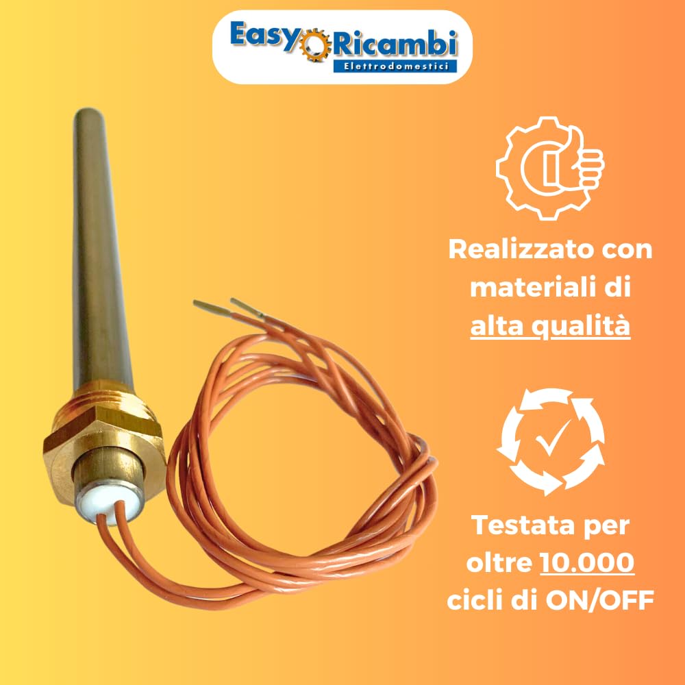 Easyricambi - Świeca zapłonowa do pieca na pellet 250 W, średnica 9,9 mm i długość 136 mm (długość całkowita 146 mm), gwint gazowy 3/8", opór do szybkiego nagrzewania, zamiennik do modeli Ecoteck