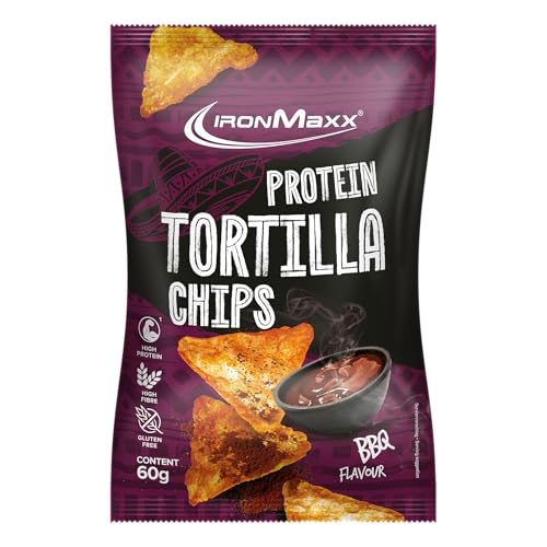 IronMaxx Protein Tortilla Chips – Barbecue 60g | Knusprige Eiweißchips aus Soja & Maniok | High Protein Snack | Low Carb, ballaststoffreich & glutenfrei | Ideal für Fitness & Diät