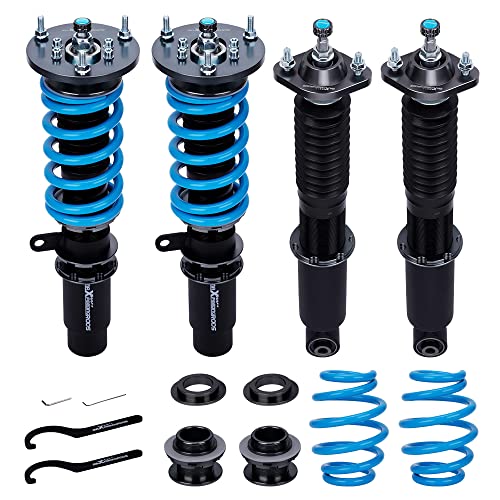 maXpeedingrods 4x Coilover Regulable de 24 Niveles, Amortiguador Roscado para BMW E46 3-Series 320i 323i 325i 1998-2006, Suspensión de Muelle, Kit de Resorte Helicoidal [Versión Actualizada]