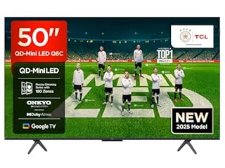 TCL 50 Zoll 50Q6C QLED Mini LED Fernseher, 4K HDR Premium, Dolby Vision IQ & Atmos, Onkyo 2.1, Smart Google TV, 144Hz Motion Clarity Pro, AMD FreeSync Premium Pro, HDMI 2.1, AirPlay 2