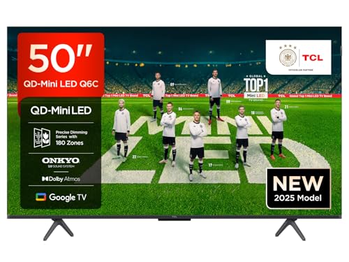 TCL 50 Zoll 50Q6C QLED Mini LED Fernseher, 4K HDR Premium, Dolby Vision IQ & Atmos, Onkyo 2.1, Smart Google TV, Game Master, 144Hz Motion Clarity Pro, AMD FreeSync Premium Pro, HDMI 2.1, AirPlay 2