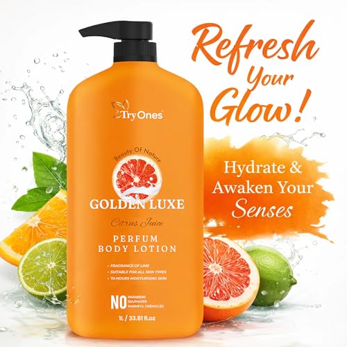 Image of GOLDEN LUXE Citrus Fuice Perfumed Body Lotion for Women & Men - Long Lasting Lime Fragrance, 72-Hours Deep Moisturizing, Paraben & Harmful Chemical Free, Suitable for All Skin Types, 1L / 33.81 fl.oz