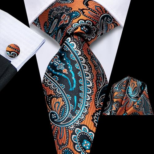 Image of Dubulle Mens Tie Set Solid Paisley Silk Striped Necktie for Men with Cufflinks Tie and Pocket Square