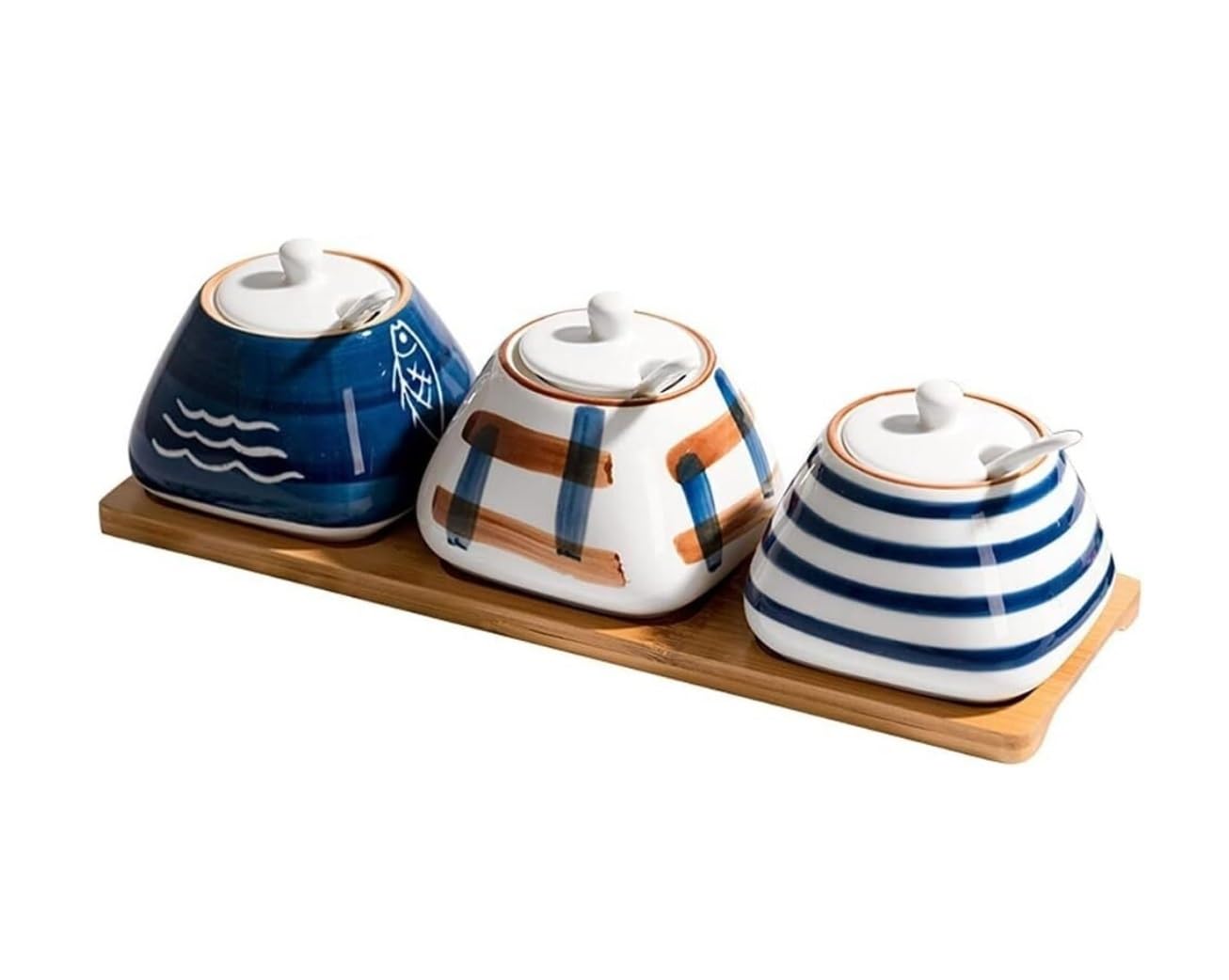 Pots à Épices Assaisonnement Box Set Ensemble De Récipients À Condiments En Céramique, Ensemble De Réservoirs À Sucre, Sucrier Avec Couvercle, Pot D'assaisonnement Domestique, Assaisonnement De Cuisin