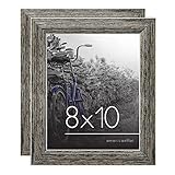 Americanflat 8x10 Picture Frame with Polished, Crystal Clear Glass - Set of 2 - Hampton Collection - Distressed Wood Picture Frames for Tabletop and Wall Display - Rustic Tan