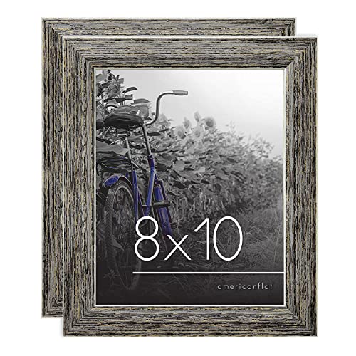 Americanflat 8x10 Picture Frame with Polished, Crystal Clear Glass - Set of 2 - Hampton Collection - Distressed Wood Picture Frames for Tabletop and Wall Display - Rustic Tan