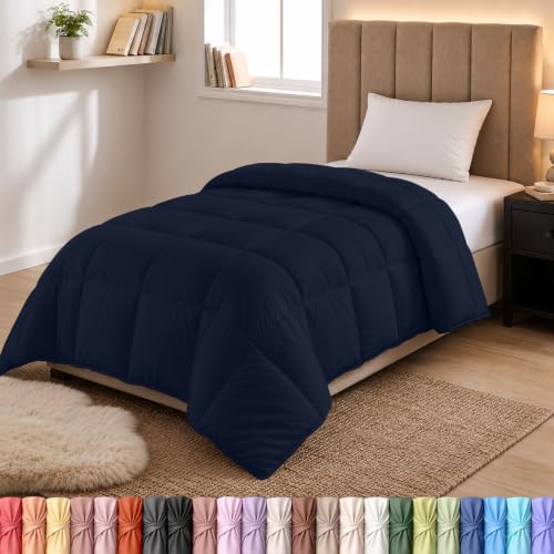 Image of Utopia Bedding Comforters Twin Size, All Season Duvet Insert, Down Alternative Box Stitched Bed Comforter with Corner Tabs, Machine Washable (Navy)