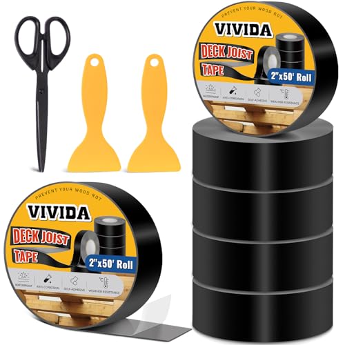 Image of VIVIDA Butyl Joist Tape for Decking 2 inch x 50' (6 Roll), Waterproof Deck Joist Butyl Sealant Tape for Wood Beams, Roof
