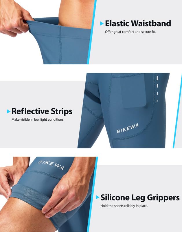 Bikewa Padded Bike Shorts for Men 4D Cycling Road Riding Biking Padding Bicycle Shorts with Phone Pockets