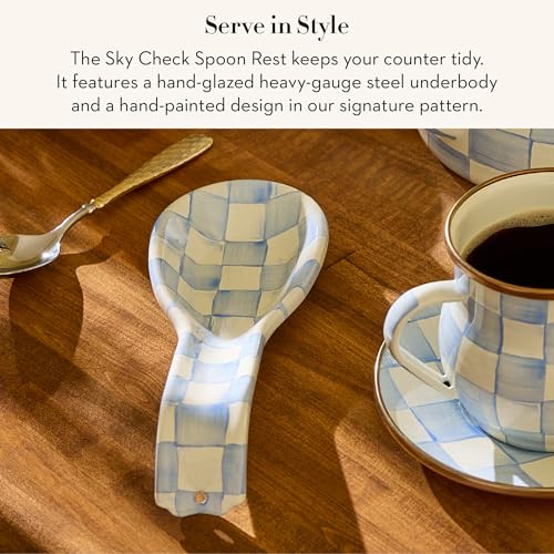 Image of MACKENZIE-CHILDS Enamel Spoon Rest, Light-Blue-and-White Sky Check