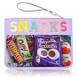 Burskit Chenille Letter Clear Zipper Pouch for Travel Preppy Patch Makeup Bag-Nylon Cosmetic Preppy Makeup Waterproof Organizer Bag Set for Women Valentines Bag (ZS-SNACK)