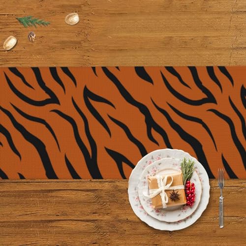 Chemin de table de Noël en lin imprimé tigre orange et léopard de qualité - 6