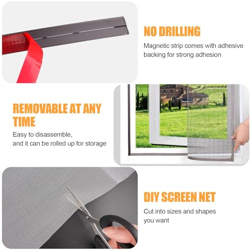 Fliegengitter Fenster Magnet, Zuschneidbar Mückennetz Fenster, Mosquito Net Window bis 100 x 120 cm, Insektenschutz Fenster Magnetisch ohne Bohren, Moskitonetz Fenster Mit Rahmen(Weiß)