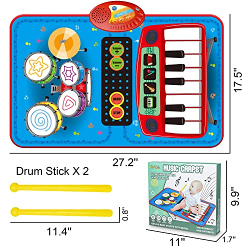 Pragym Baby Toys For 1 Year Old Boys & Girls, 2 In 1 Musical Toys, Toddler Piano & Drum Mat With 2 Sticks, Learning Floor Blanket, Birthday Gifts For 1 2 3 Year Old Boys & Girls #TOP6