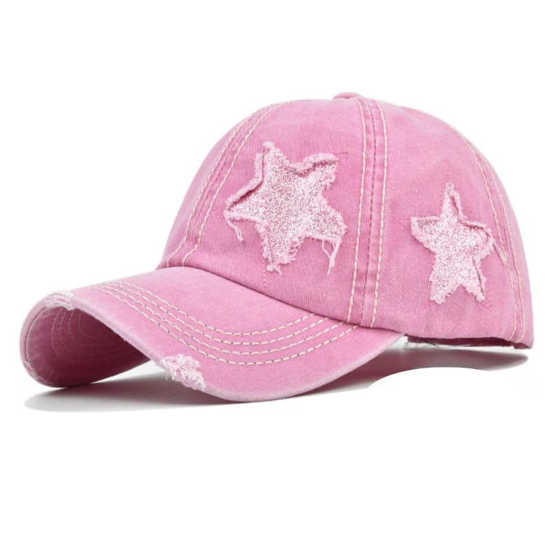 Image of Washed Scratch Frayed Baseball Cap Retro Adjustable with Five-Pointed Stars for Men Women Trucker Cap Unisex