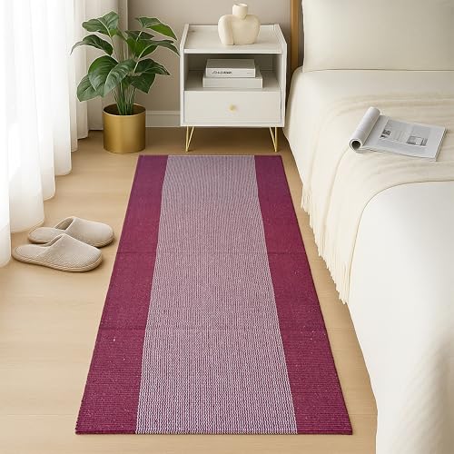 Image of 2x5 ft Cotton Runner Rug - Flatweave Carpet for Hallway, Porch & Living Room with Minimalist Appeal