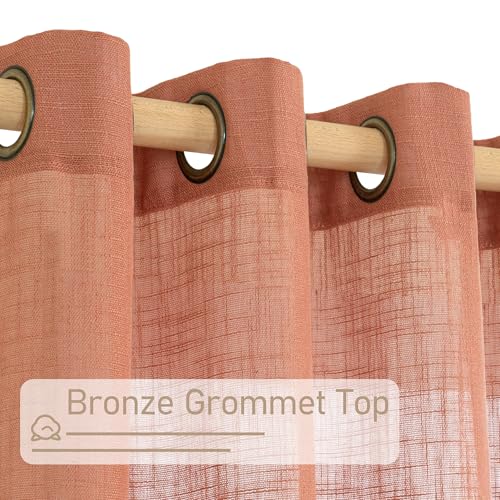 Image of LAMIT Terracotta Linen Semi Sheer Curtains 45 Inch Length, Light Filtering Neutral Window Curtains Farmhouse Boho Bronze Grommet Fall Decor Panels for Bedroom, 2 Panels, 34 x 45 Inch