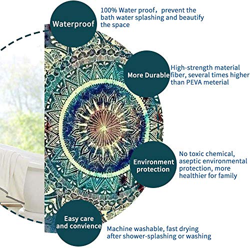 Enjohos Mandala Shower Curtain Bohemian Boho Bath Curtains For Bathroom Fabric Polyester Waterproof Bathroom Decor Set, Green Blue Shower Curtain With Hooks (71" W X 71" H) #TOP3